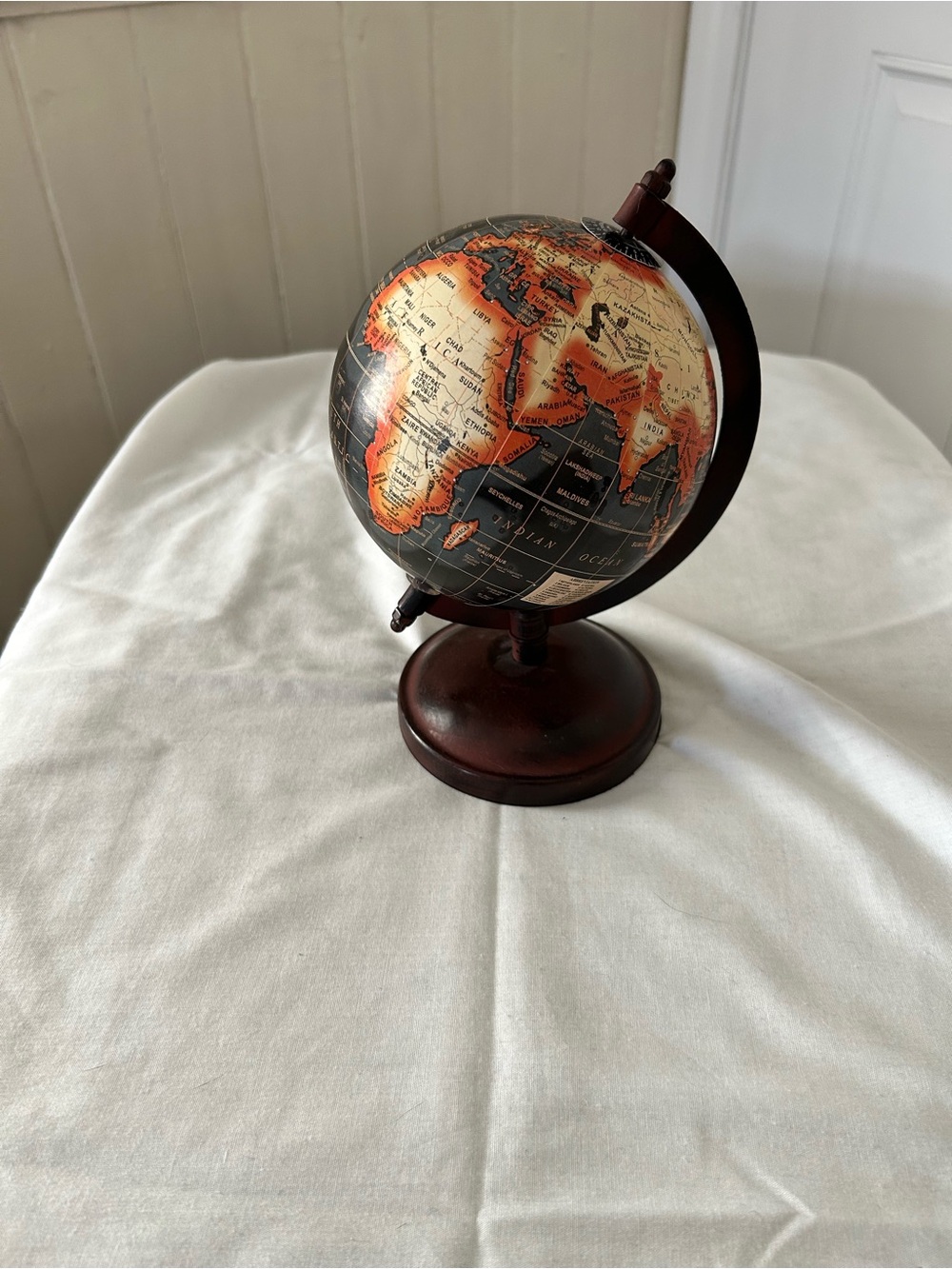 Vintage Early 1990s Desktop Globe-8” Tall Antique Style Accent- 5” In Diameter